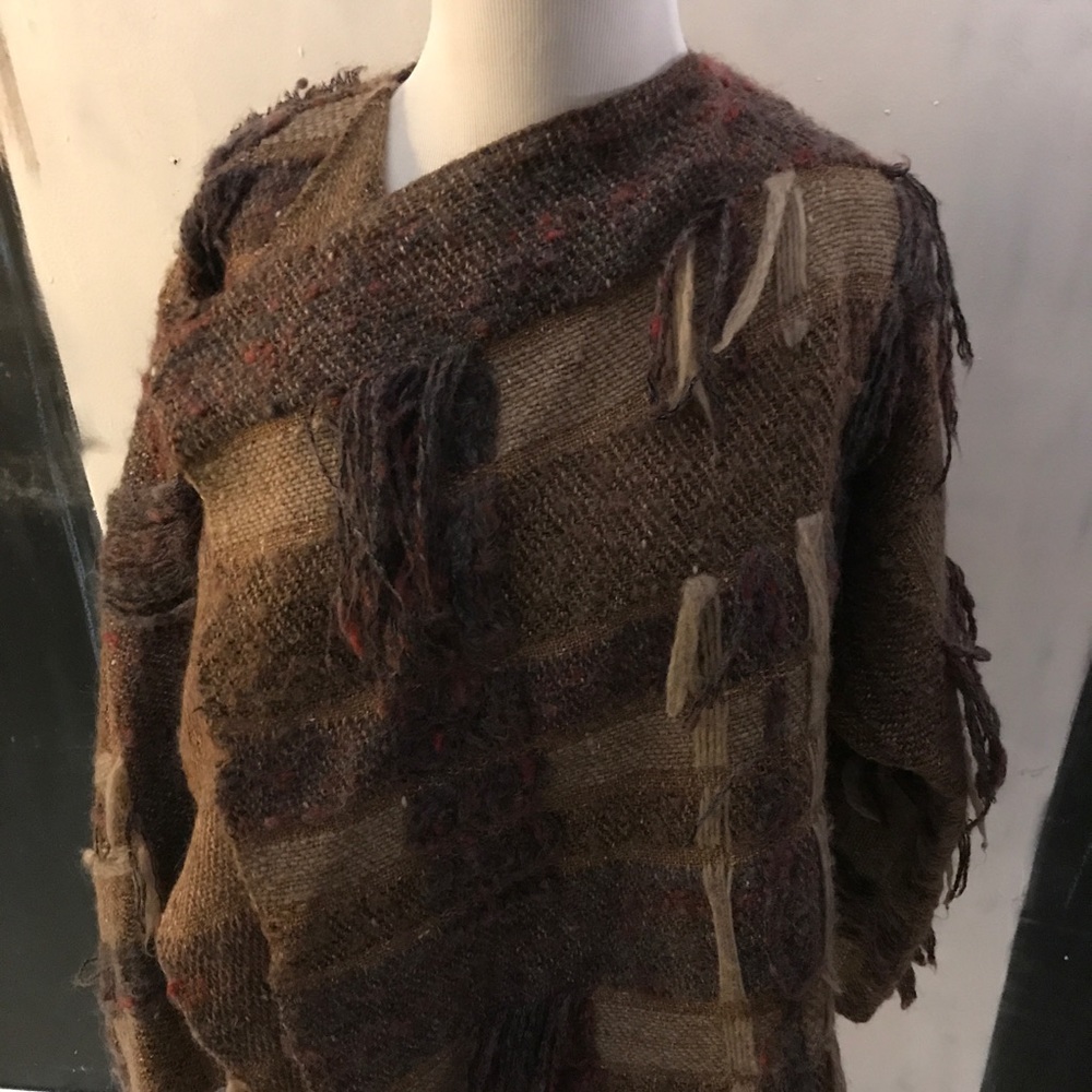 Unique Vintage Poncho Fringe Knit Coat- Gil Aimbez