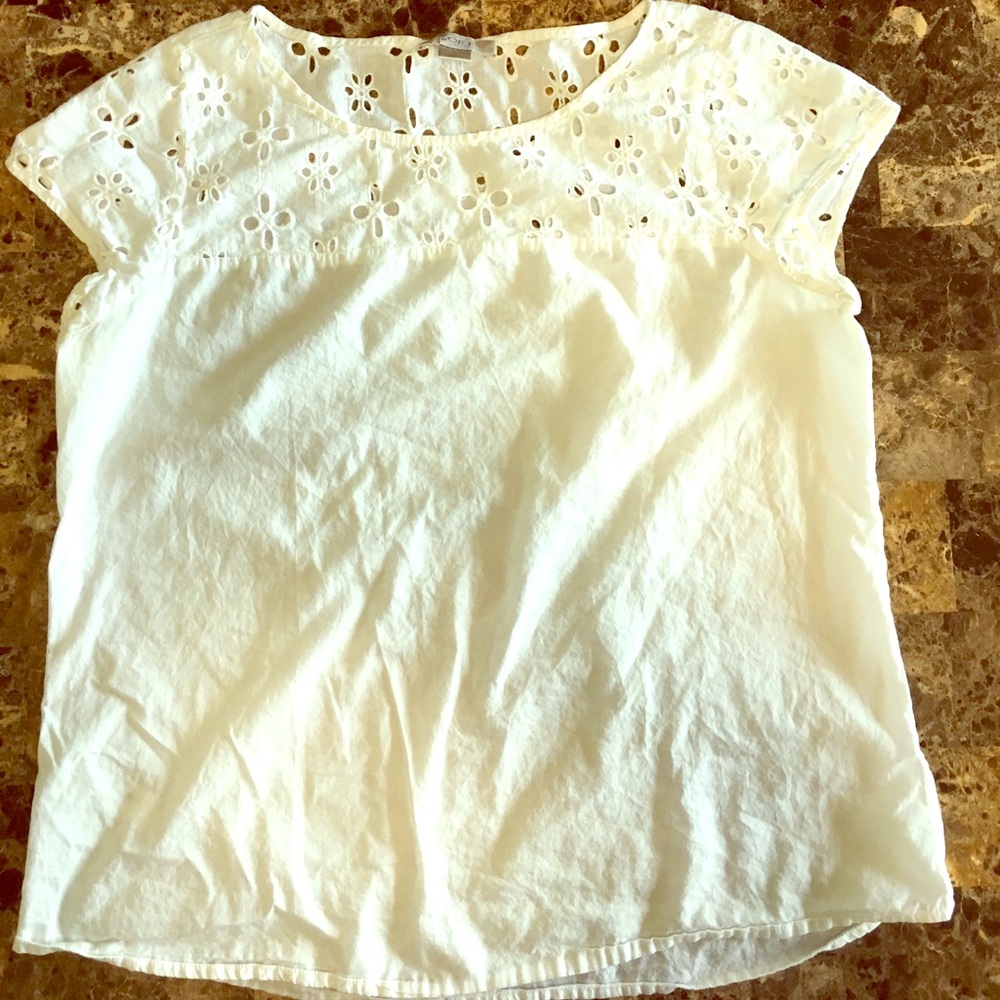 LOFT S white shirt with floral top detail
