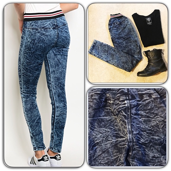 Distressed Denim Leggings Jeggings SM - Picture 2 of 5