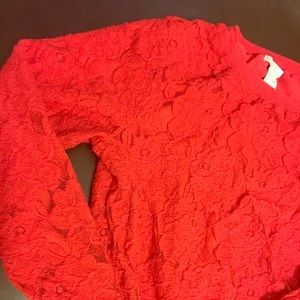 Red lace floral sweater
