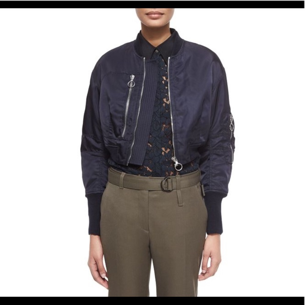 3.1 phillip Lim blue cropped bomber jacket
