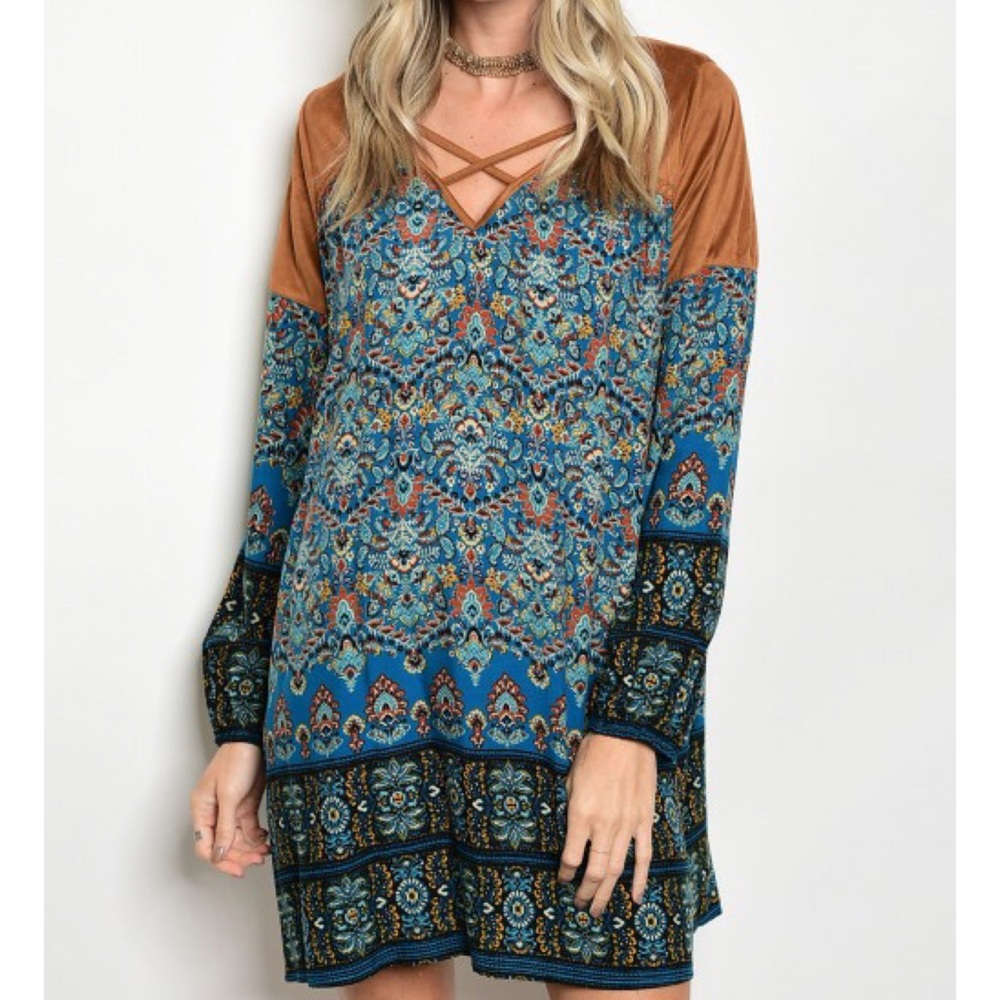 Vintage Print Cross Cross Dress