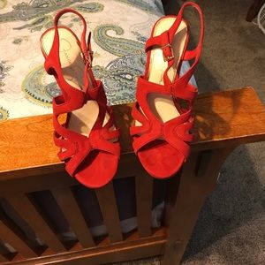 Red leather Jessica Simpson wedges