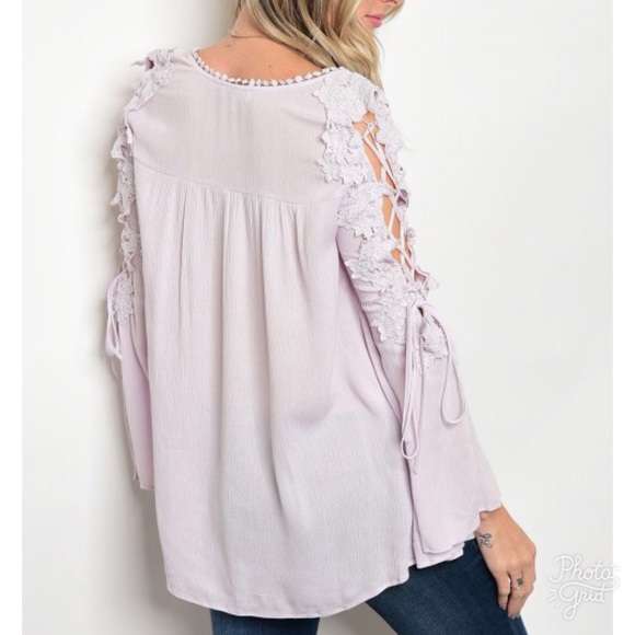 Lavender Lace Up Blouse - Picture 2 of 2