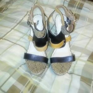 Black and Tan Wedge Heels