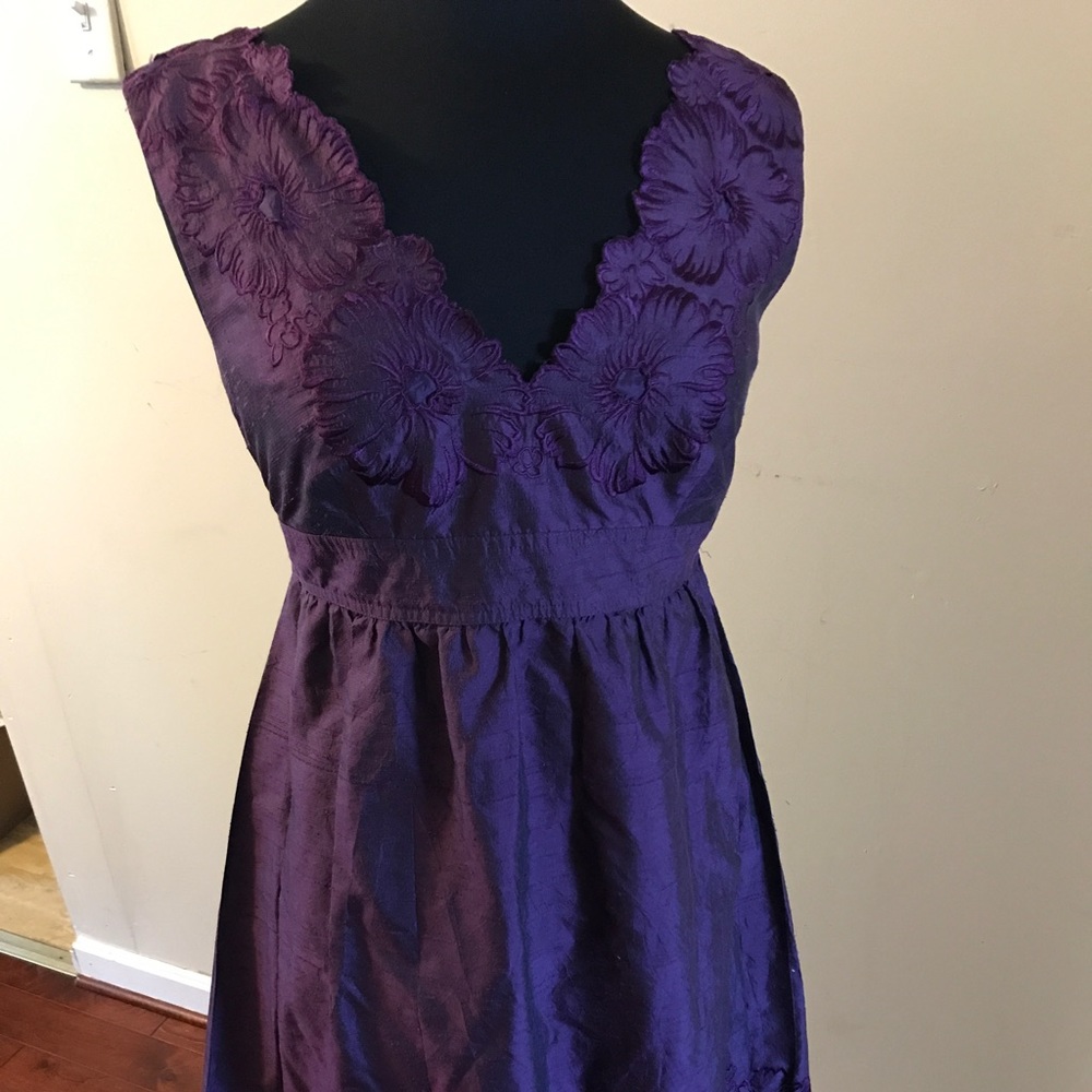Eggplant Scalloped Neckline Silk Dress