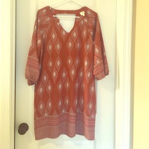 Large Pink Owl, Burnt orange shift dress