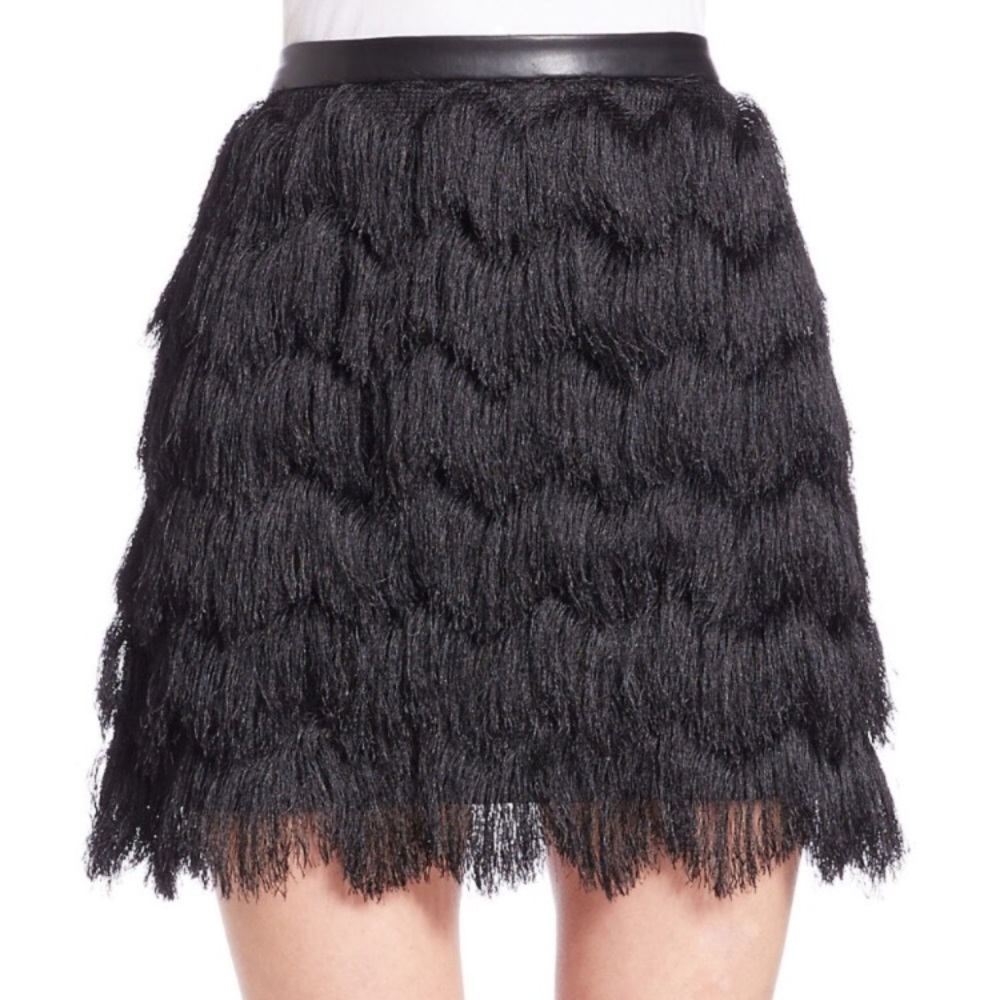 NWOT San Edelman Fringe skirt w faux leather belt