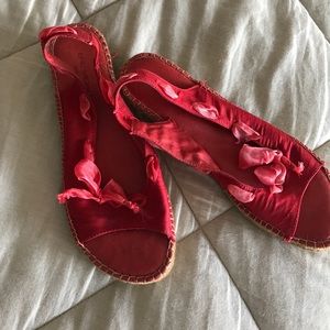 Eric Mitchell leather/silk sandals.