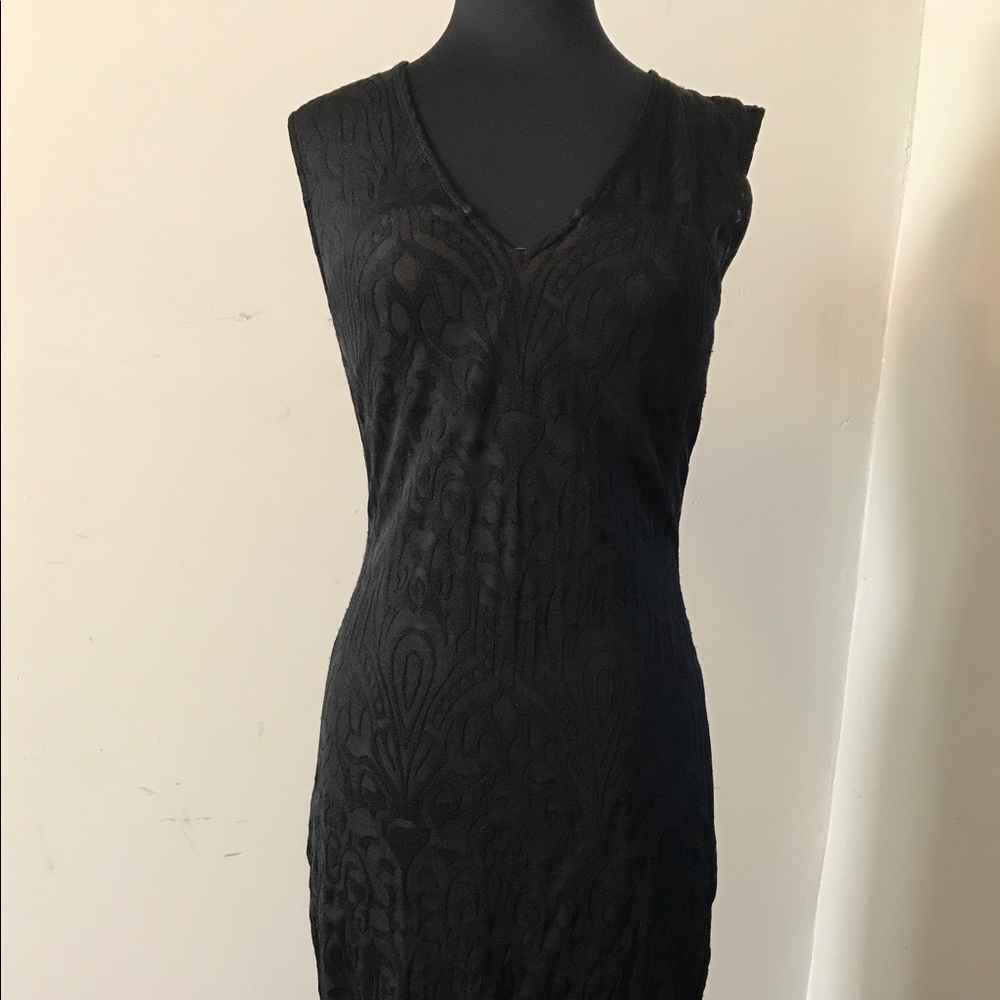 Black Fitted Lace Nude Sleeveless Dress
