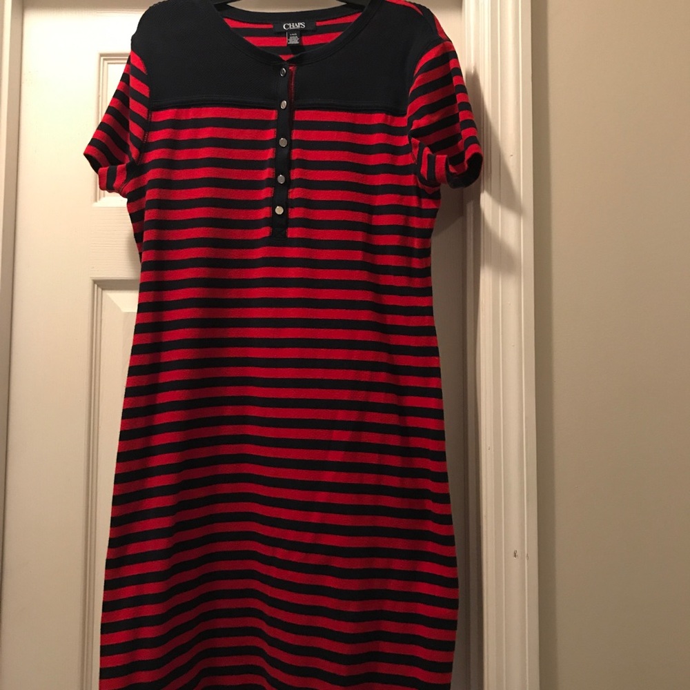 Chaps red and blue striped dress