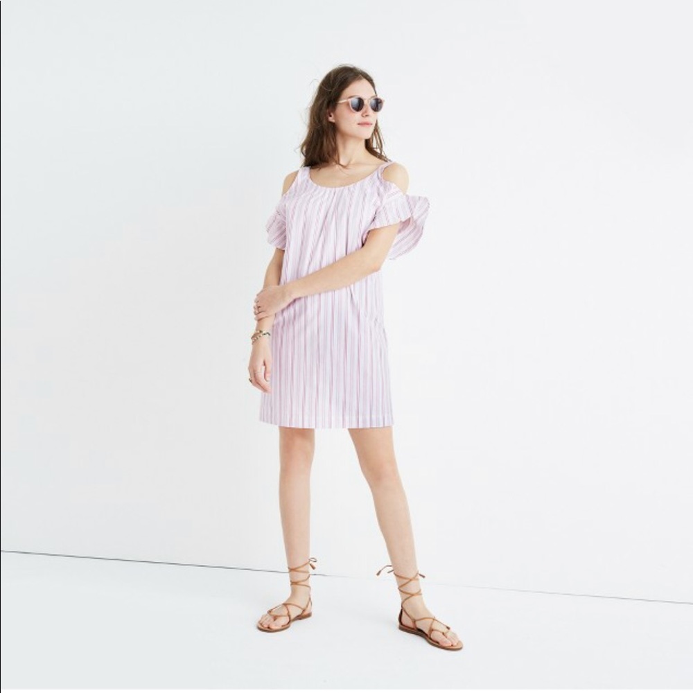 Madewell rose stripe cold-shoulder dress