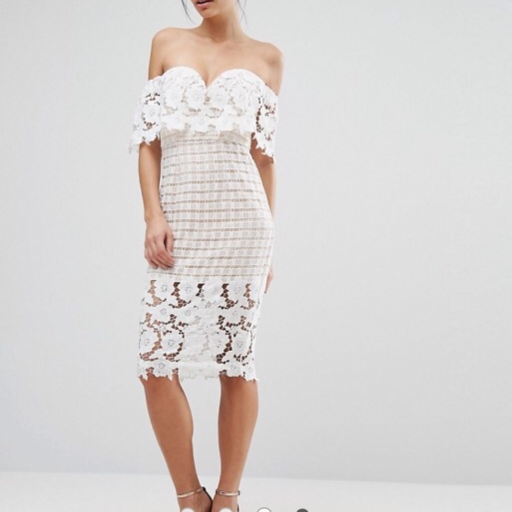 Love Triangle Off Shoulder Midi Dress Lace ASOS 12