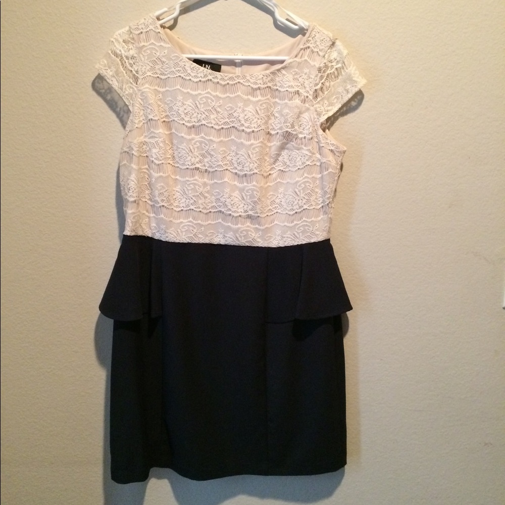 Cream and Navy Dress with Lace on Top