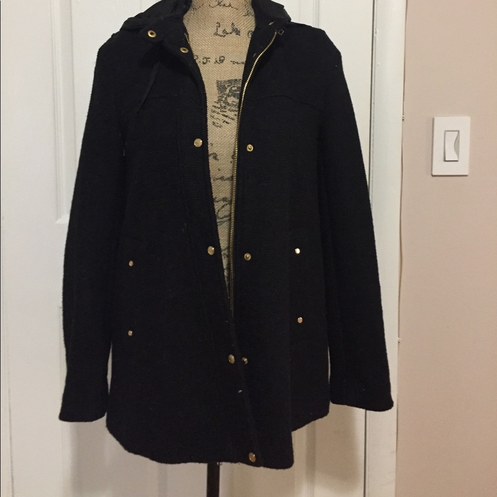 Black coat with detachable hood ZARA