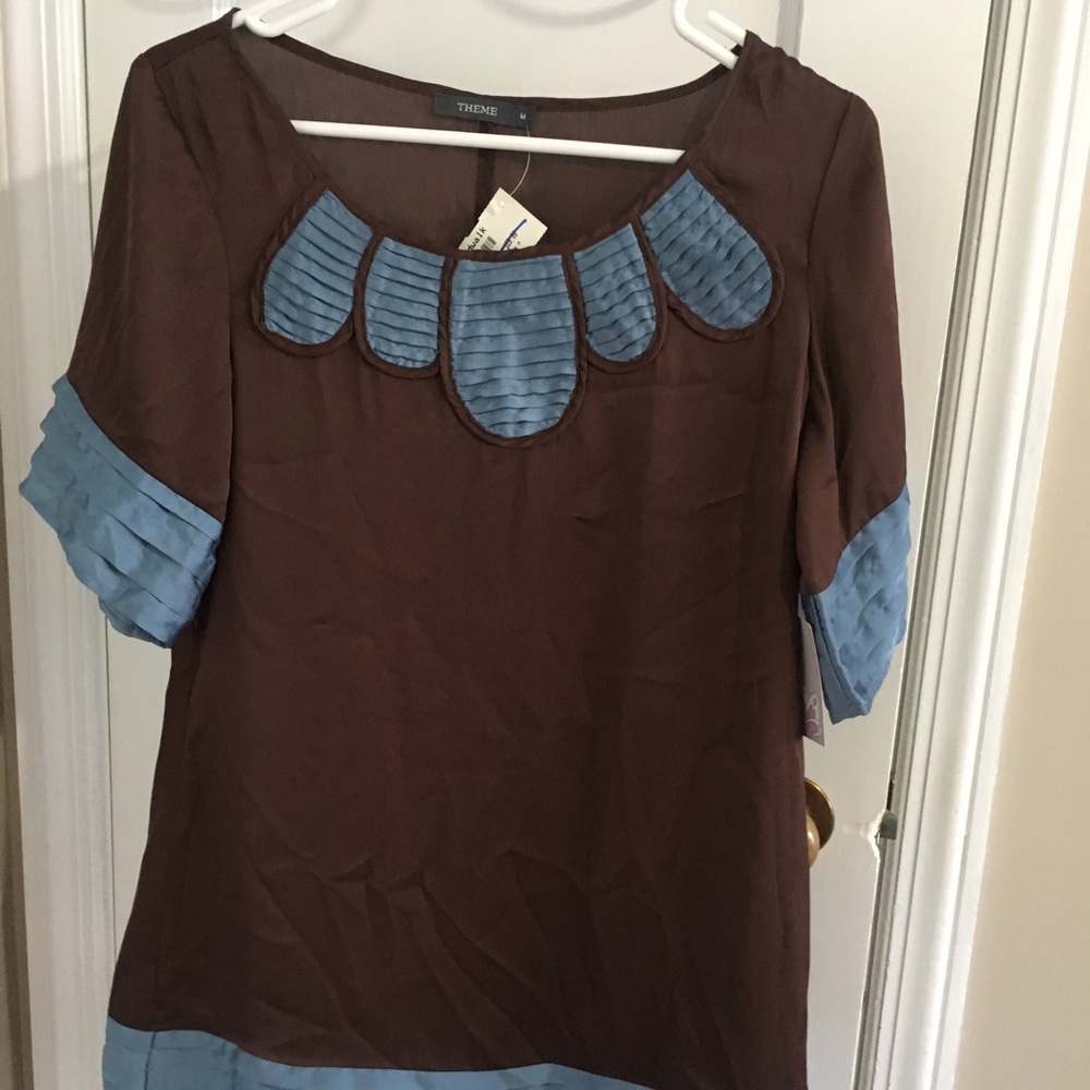 Short Brown and blue bell sleeve dress