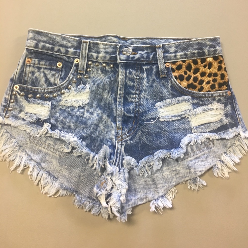 Runway Dreamz denim shorts with leopard and studs