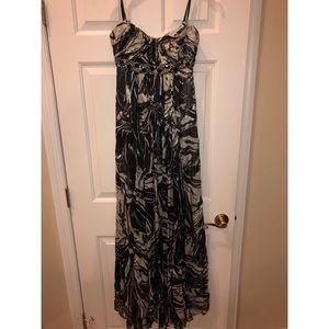 BCBG gown in black and white with beading
