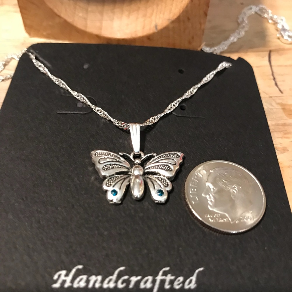 Topaz Czech Crystal Tibetan Silver Butterfly - Picture 3 of 3