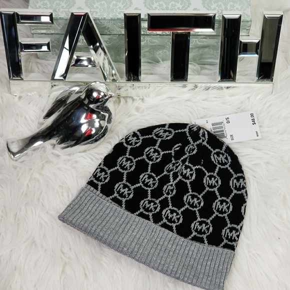 MICHAEL KORS HAT/ BEANIE BLK-GRAY-SILVER - Picture 3 of 4