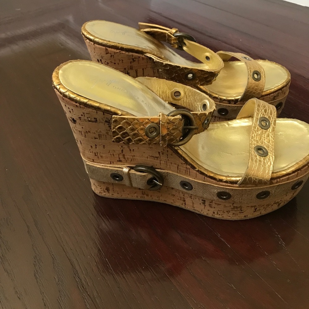 Summer snakeskin wedges
