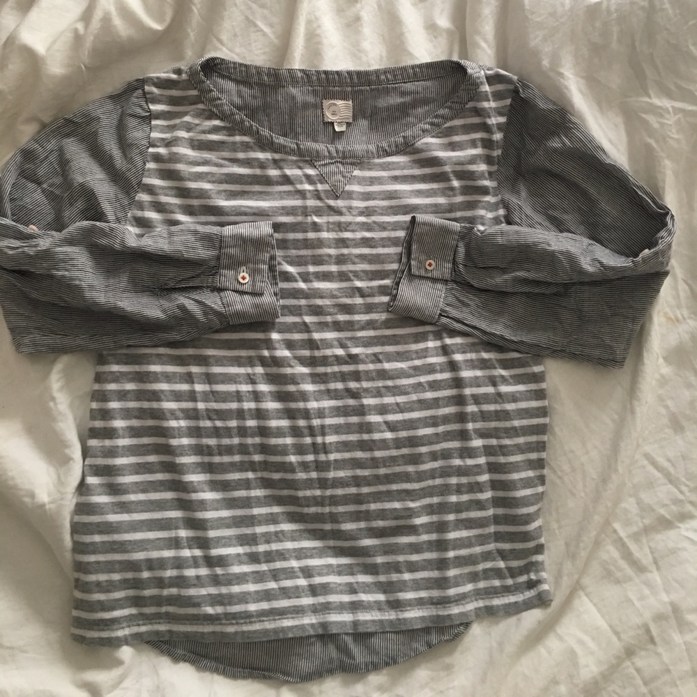 Anthropologie grey and white striped long sleeve