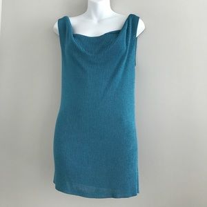Ann Taylor Teal Ribbed Knit Dress Size size L