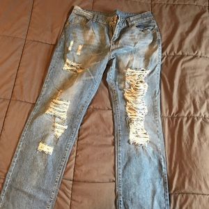 Distressed boyfriend jeans