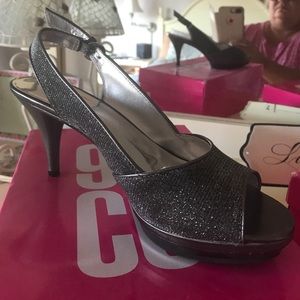Gray shimmer sling back