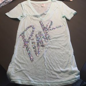 Mint green pink brand bling v neck tee size small Mint green pink brand bling v neck tee size small