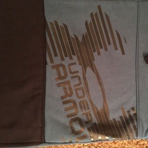 Under Armour, blue, zip up, hooded sweatshirt.