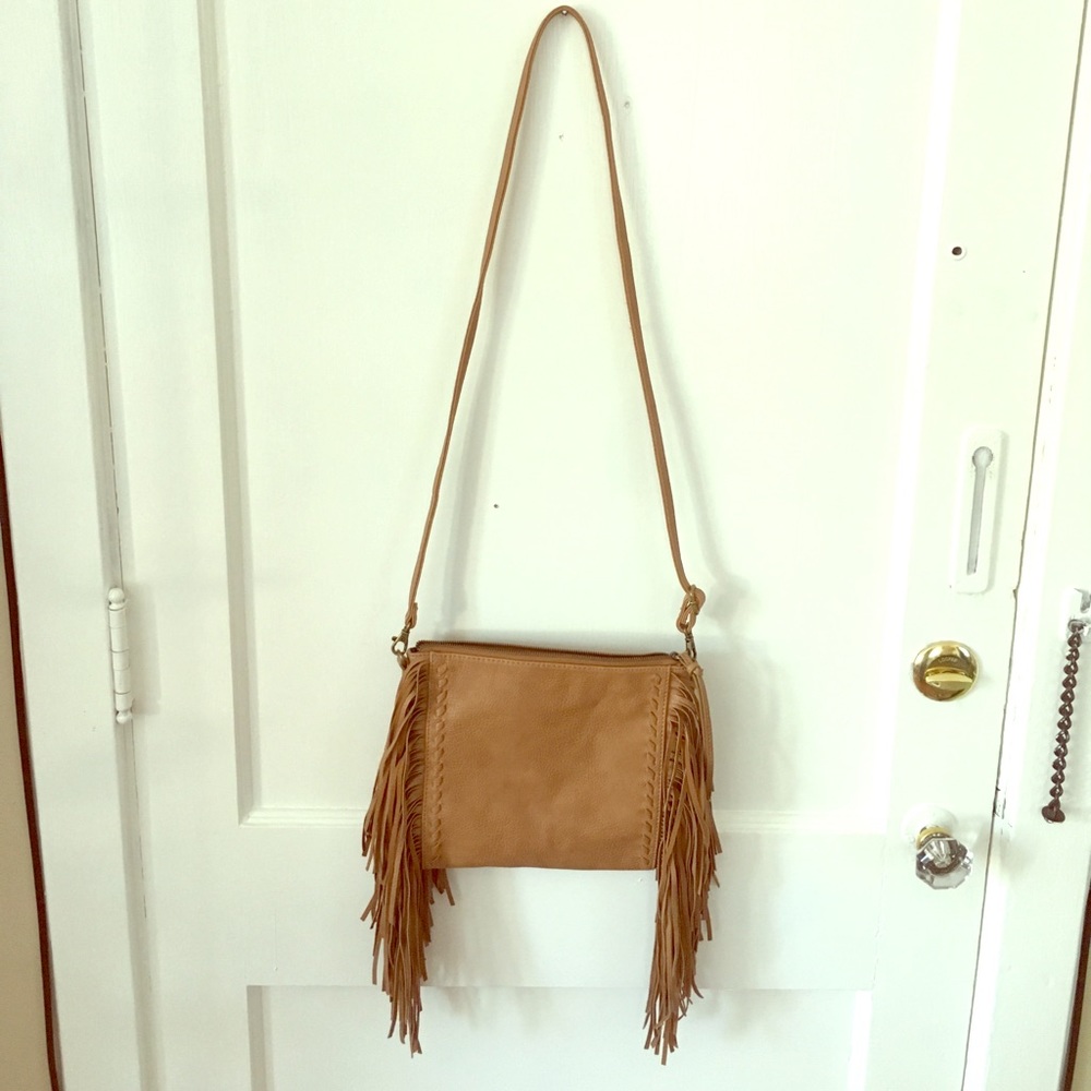 Faux leather tassel fringe crossbody