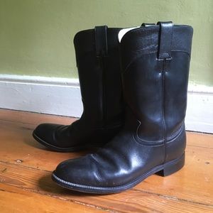 black leather cowboy boots