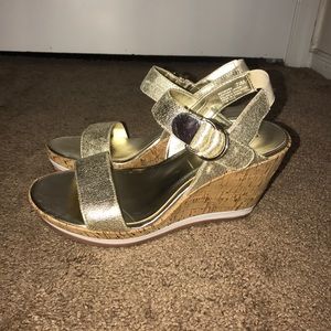Bandolino Gold Cork Wedge Sandals
