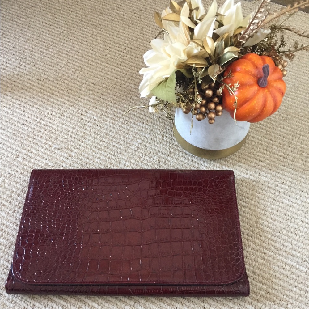 Burgundy Croc Envelope Clutch