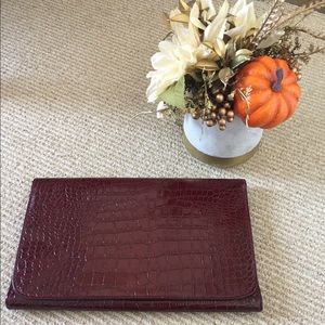 Burgundy Croc Envelope Clutch