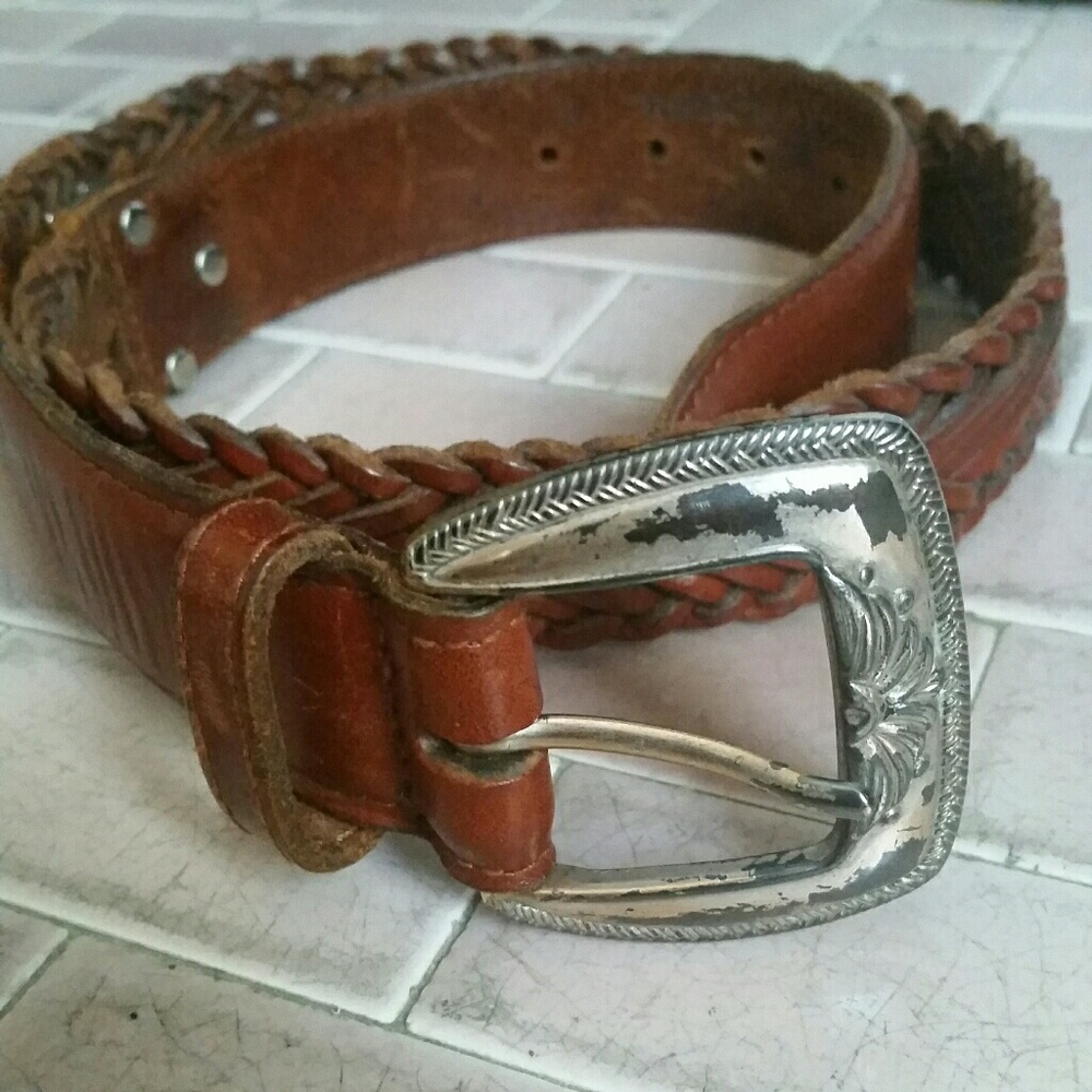 Brown Fossil belt with decorative silver details