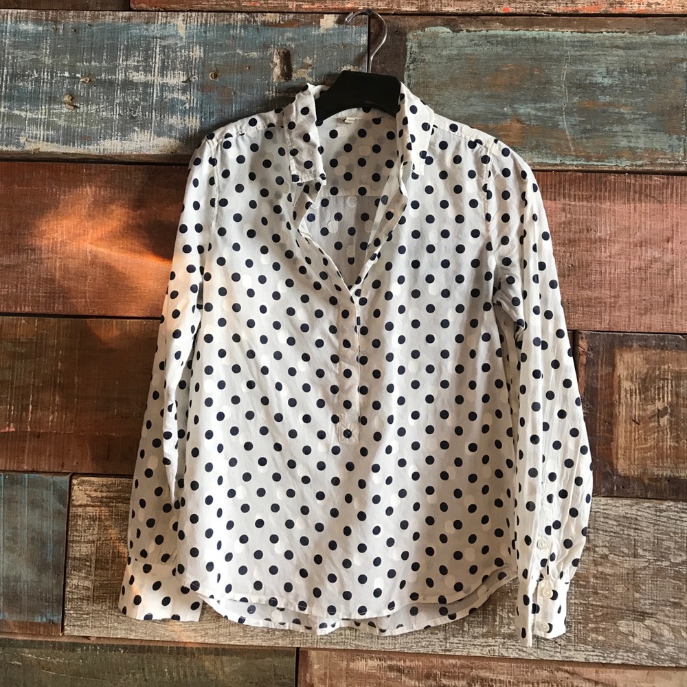 J.Crew jacquard polka dot blouse.