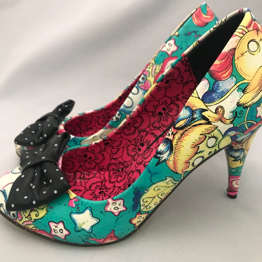 Iron Fist Teal Heels with Punk Cartoons