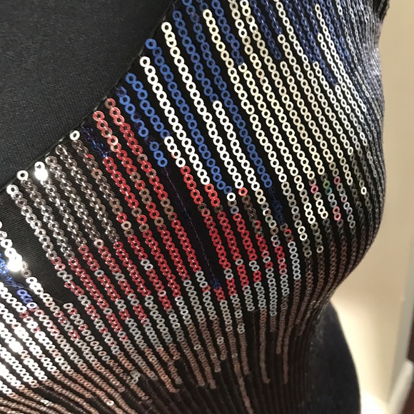 Navy, Silver, Black Sequin One Shoulder Cocktail - Picture 3 of 3