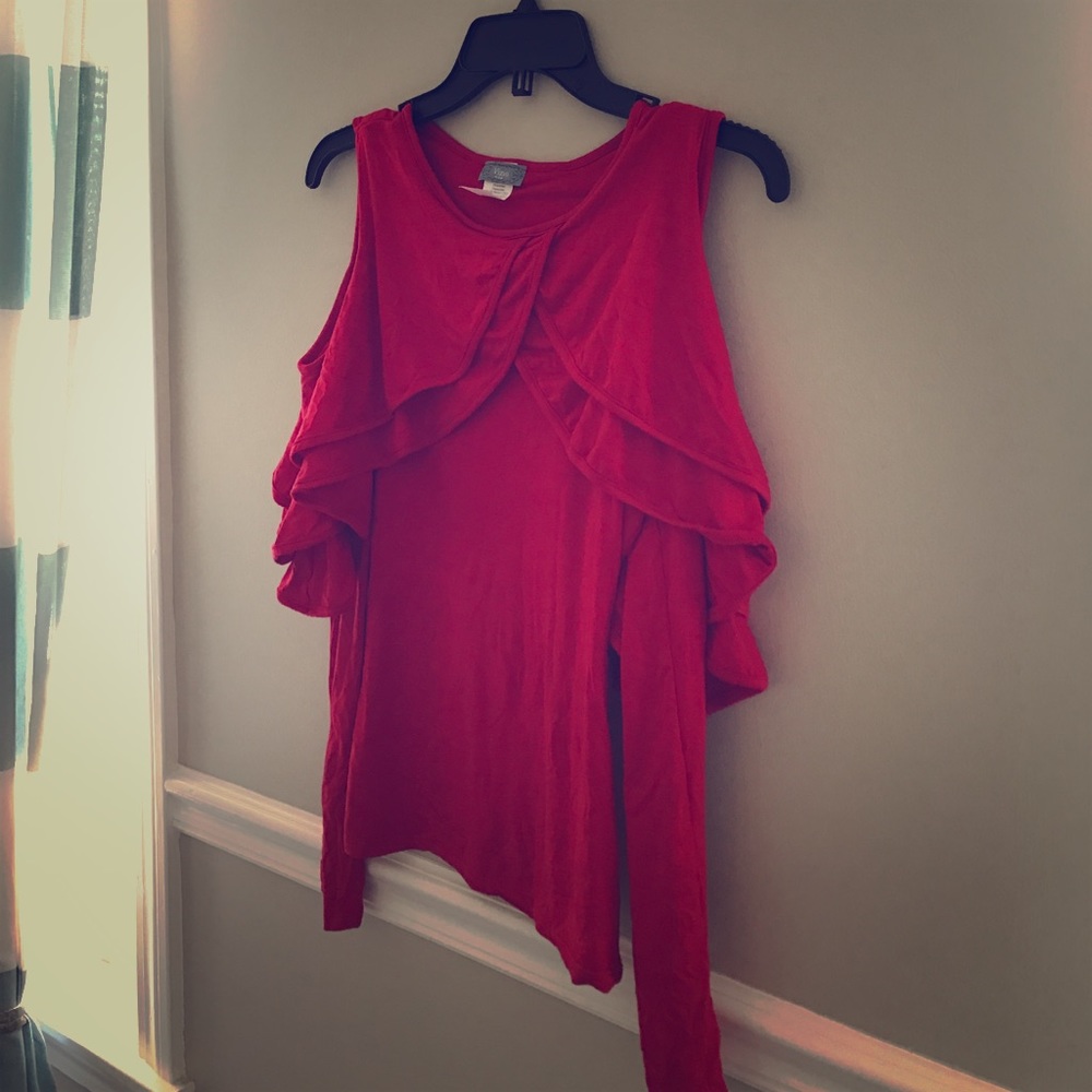 Red cold shoulder top