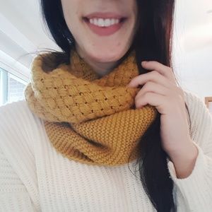 Mustard, knit, circle scarf