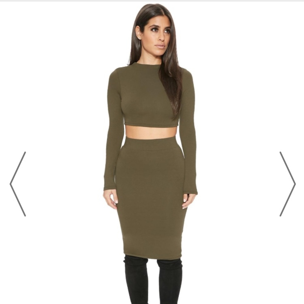Naked Wardrobe Olive Green Midi Skirt