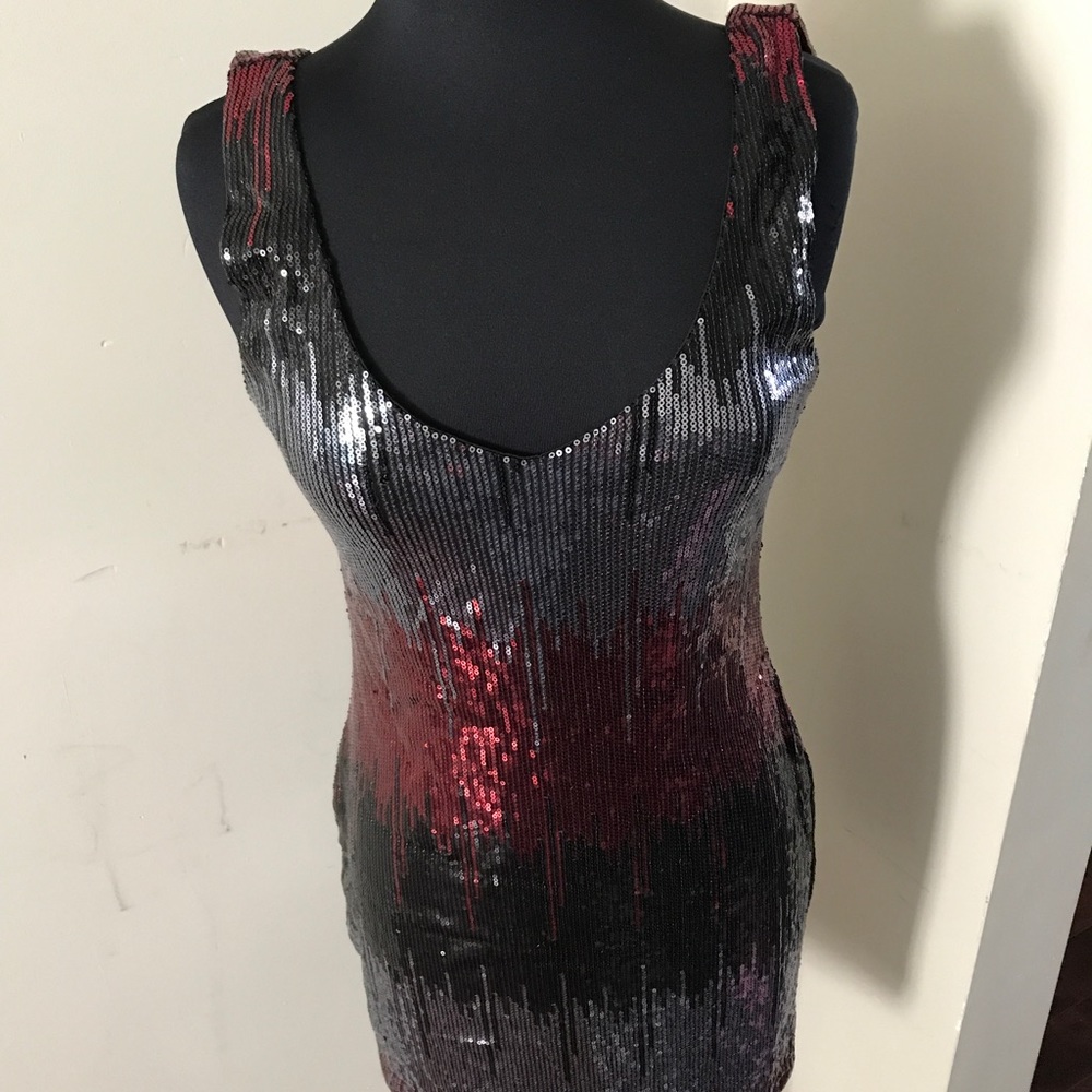 Short Red, Grey, Black Sequin Fitted Dress
