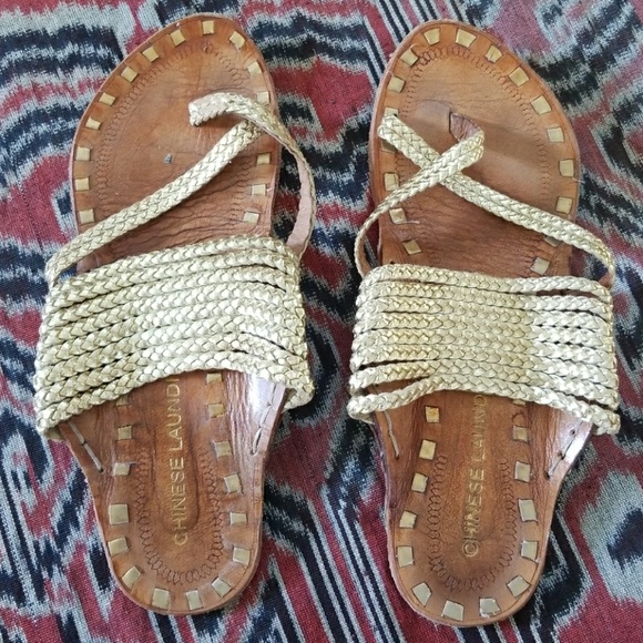 SOLD...Gold and leather Chinese Laundry sandal, 8 - Picture 1 of 7