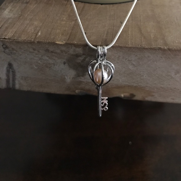 Sterling Silver Pink Pearl Key Necklace - Picture 2 of 2