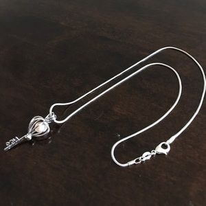 Sterling Silver Pink Pearl Key Necklace