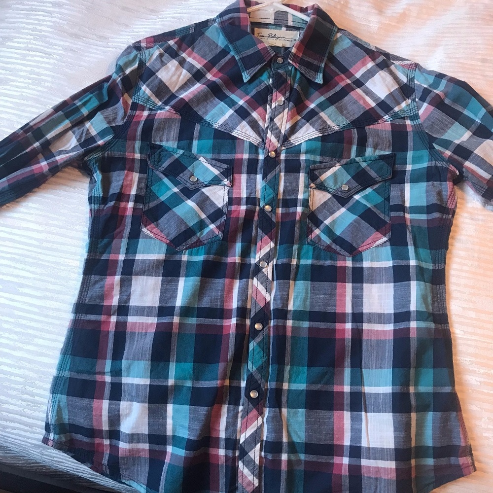 True Religion Plaid long sleeve shirt Sz L