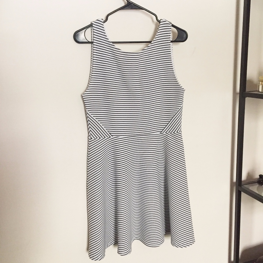 H&M black & white striped A-line dress