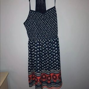 Large floral blue and pink dress